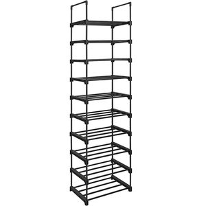 SONGMICS Raft de depozitare pantofi pe 10 niveluri, metal, instalare modulara, 30x45x174cm, negru