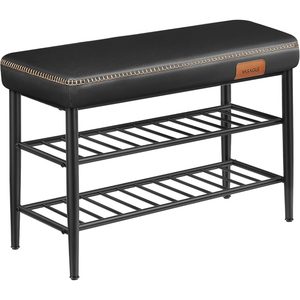 VASAGLE Banca pentru pantofi EKHO cu spatiu depozitare, sezut tapitat PU cu cusaturi, 80x30x50 cm, negru
