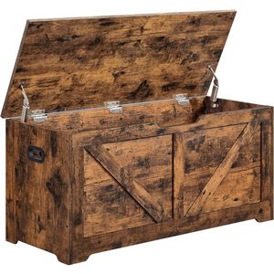 VASAGLE Banca de depozitare tip cufar, cu 2 balamale de siguranta, stil hambar, 40x100x46cm, maro rustic
