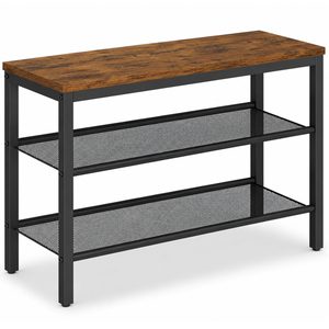 VASAGLE Banca pentru pantofi 3 rafturi, cu polite metalice si blat PAL, cadru otel, 75x28x50 cm, maro rustic