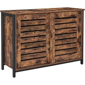 VASAGLE Comoda cu usi glisante pentru bucatarie sau living, cadru metalic, stil industrial, 100x35x70 cm, maro rustic