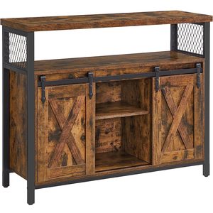 VASAGLE Comoda pentru living sau bucatarie, cu 2 usi glisante, rafturi reglabile, stil rustic, 33x100x80cm, maro si negru
