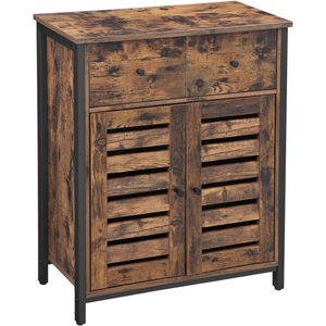 VASAGLE Comoda depozitare cu 2 sertare si polite, usi tip jaluzea, stil industrial, 30x70x80 cm, maro rustic