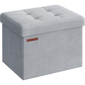 SONGMICS Taburet pliabil cu spatiu de depozitare, catifea matlasata, 31x41x31 cm, 130 kg, gri