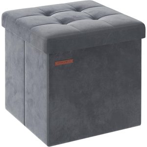SONGMICS Taburet pliabil cu spatiu depozitare, tapiterie catifea, structura MDF, 38x38x38 cm, gri