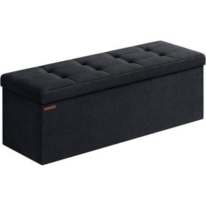 SONGMICS Bancuta pliabila cu spatiu de depozitare, catifea matlasata, 38x110x38 cm, capacitate 300 kg, negru