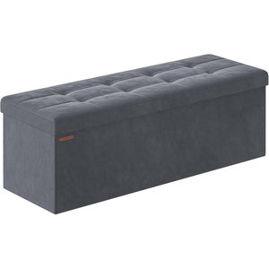 SONGMICS Bancuta pliabila cu spatiu de depozitare, catifea matlasata, 38x110x38 cm, capacitate 300 kg, gri