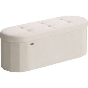 SONGMICS Taburet pliabil oval cu spatiu de depozitare 110 L, finisaj catifea, 2 separatoare interioare, 110x38x38 cm, cappuccino bej