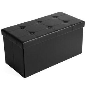 SONGMICS Taburet pliabil cu sezut moale, spatiu depozitare 80 litri, max 300kg, 76x38x38 cm, negru