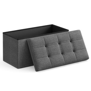 SONGMICS Taburet pliabil cu sezut moale, spatiu de depozitare 80litri, maxim 300kg, 76x38x38cm, gri inchis