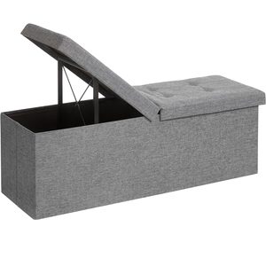 SONGMICS Bancuta pliabila cu capac si spatiu de depozitare, 120 litri, textil tip in, 110x38x38 cm, gri
