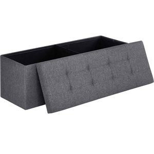 SONGMICS Taburet pliabil cu sezut moale, spatiu de depozitare 131litri, maxim 300kg, 110x38x38cm, gri inchis