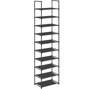 SONGMICS Raft de depozitare pantofi pe 10 niveluri, metal, instalare modulara, 28x45x173cm, negru