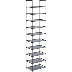 SONGMICS Pantofar cu 10 niveluri, cadru metalic si rafturi textile, 28x45x173 cm, gri