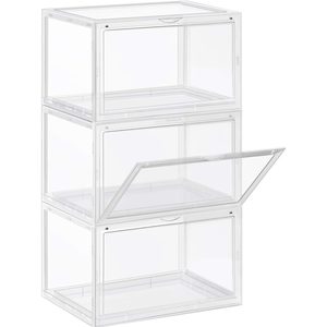 SONGMICS Organizatoare pantofi, transparente cu usa frontala, stivuibile, PVC, 3 cutii x 36x28x22 cm, transparent