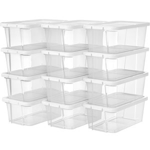 SONGMICS Set 12 cutii de depozitare pantofi, stivuibile, cu capac din plastic, pentru pantofi pana la marimea 41