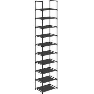 SONGMICS Suport pentru pantofi cu 10 nivele, cadru metalic, rafturi din textil, 33x33x173cm, negru