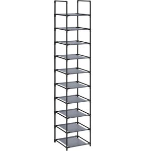 SONGMICS Suport pentru pantofi cu 10 nivele, cadru metalic, rafturi din textil, 33x33x173cm, gri
