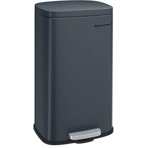 SONGMICS Cos de gunoi din otel cu pedala, galeata interioara plastic, capac inchidere lenta, 30L, 35x30x63cm, gri inchis
