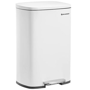 SONGMICS Cos de gunoi din otel cu pedala, galeata interioara plastic, capac inchidere lenta, 50L, 43x32x66cm, alb
