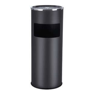 SONGMICS Cos de gunoi cu scumiera pentru exterior, din inox, galeata interioara detasabila, tip stativ, 61x25 cm, negru