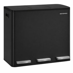 SONGMICS Cos de gunoi din inox cu 3 compartimente colectare selectiva, cu galeti interioare, inchidere lenta, 3x18 litri, negru