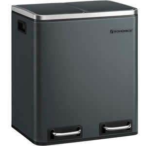 SONGMICS Cos de gunoi din inox cu 2 compartimente colectare selectiva, cu galeti interioare, 2x15litri, gri