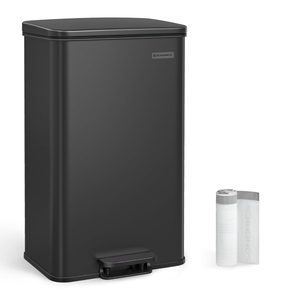SONGMICS Cos de gunoi din otel, cu pedala si soft-close, saci gunoi inclusi, 40 litri, negru