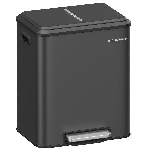 SONGMICS Cos gunoi metalic, 2 compartimente, 2x15 litri, pedala si inchidere silentioasa, negru