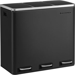 SONGMICS Cos de gunoi din inox cu 3 compartimente colectare selectiva, cu galeti interioare, 3x18litri, negru
