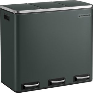 SONGMICS Cos de gunoi din inox cu 3 compartimente colectare selectiva, cu galeti interioare, 3x18litri, gri inchis