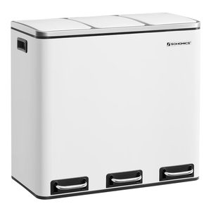 SONGMICS Cos de gunoi din inox cu 3 compartimente colectare selectiva, cu galeti interioare, 3x18litri, 62x32x56cm, alb