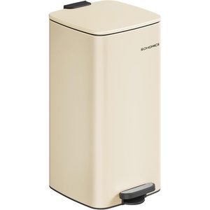 SONGMICS Cos gunoi 34x29x54 cm, 30L, cu pedala, capac silentios si galeata interioara detasabila, bej