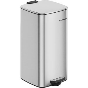 SONGMICS Cos gunoi 34x29x54 cm, 30L, cu pedala, capac silentios si galeata interioara detasabila, argintiu