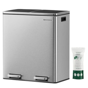 SONGMICS Cos de gunoi din inox cu 2 compartimente colectare selectiva, cu galeti interioare, 2x30litri, argintiu