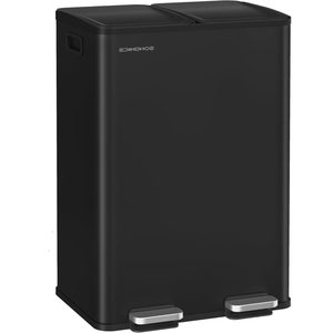 SONGMICS Cos de gunoi 2x30L, cu 2 compartimente, capac soft-close si galeti interioare, otel, negru