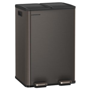 SONGMICS Cos de gunoi 2x30L, cu 2 compartimente, capac soft-close si galeti interioare, otel, gri antracit