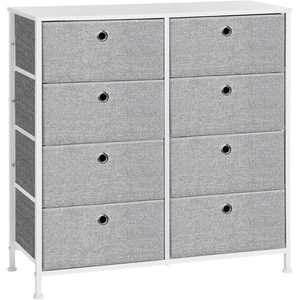 SONGMICS Comoda cu 8 sertare din material textil, cadru metalic si blat MDF, 80x30x81 cm, gri si alb