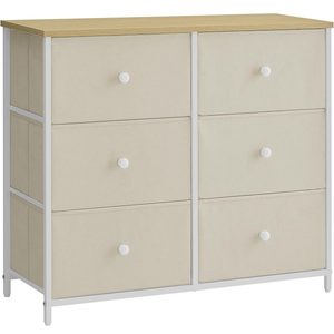 SONGMICS Comoda cu 6 sertare textile, cadru metalic, 80x30x71 cm, alb si crem