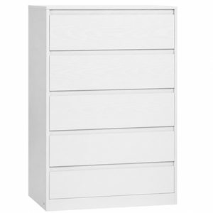 VASAGLE Comoda cu 5 sertare, design modern minimalist, PAL si MDF, 60x40x97 cm, alb