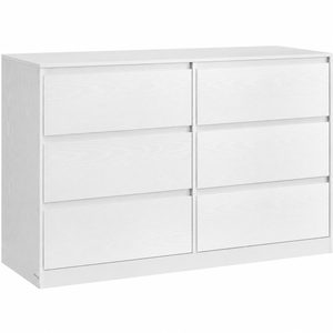 VASAGLE Comoda cu 6 sertare, design modern minimalist, PAL si MDF, 119x40x75 cm, alb