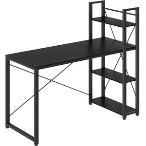 VASAGLE Birou cu raft lateral, montare stanga sau dreapta, industrial, 60x132x119 cm, negru
