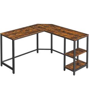 VASAGLE Birou de colt in forma de L, cu 2 rafturi de depozitare, 130x130x76 cm, industrial, maro rustic