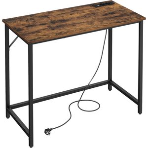 VASAGLE Birou cu iluminare LED, priza incorporata, 2 USB, 50x100x76 cm, maro rustic