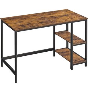 VASAGLE Birou cu 2 rafturi pe stanga sau dreapta, cadru din otel, 60x120x75cm, industrial, maro rustic si negru