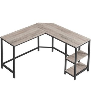 VASAGLE Birou de colt in forma de L, cu 2 rafturi de depozitare, 138x138x75cm, industrial, gri si negru