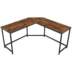 VASAGLE Birou de colt in forma de L, cadru din otel, 149x149x75cm, industrial, maro rustic si negru