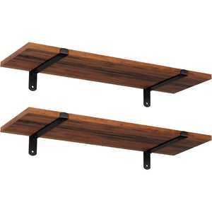 SONGMICS Set 2 rafturi de perete plutitoare, MDF cu efect de lemn vintage, 60x20cm, 15 kg per raft, maro rusic