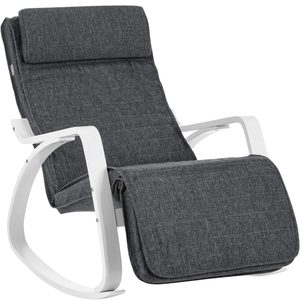 SONGMICS Scaun balansoar din lemn, suport picioare reglabil, maxim 150kg, 67x115x91cm, gri si alb