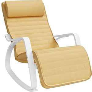SONGMICS Scaun balansoar din lemn, suport picioare reglabil, maxim 150kg, 55x122x84cm, galben-pastel